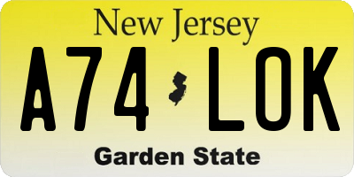 NJ license plate A74LOK
