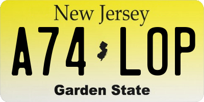NJ license plate A74LOP