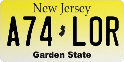 NJ license plate A74LOR