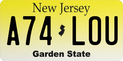 NJ license plate A74LOU