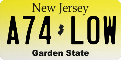 NJ license plate A74LOW