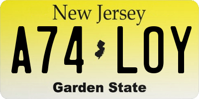 NJ license plate A74LOY