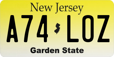 NJ license plate A74LOZ