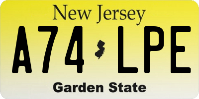 NJ license plate A74LPE