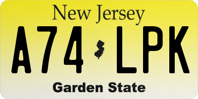 NJ license plate A74LPK