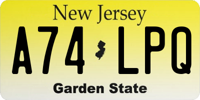 NJ license plate A74LPQ