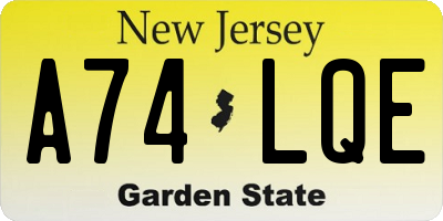 NJ license plate A74LQE