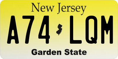 NJ license plate A74LQM