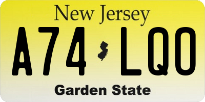 NJ license plate A74LQO