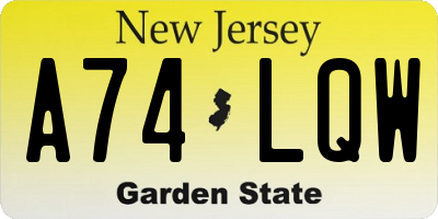 NJ license plate A74LQW