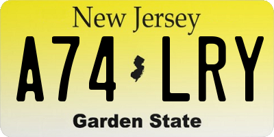NJ license plate A74LRY