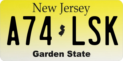 NJ license plate A74LSK
