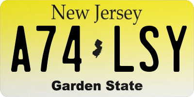 NJ license plate A74LSY