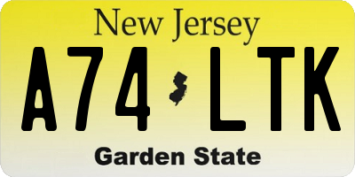 NJ license plate A74LTK