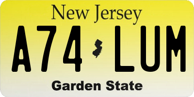 NJ license plate A74LUM