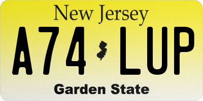 NJ license plate A74LUP