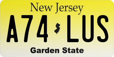 NJ license plate A74LUS