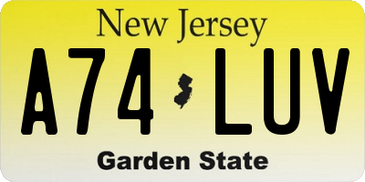 NJ license plate A74LUV