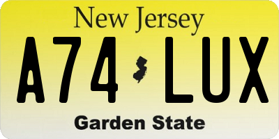 NJ license plate A74LUX