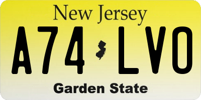 NJ license plate A74LVO