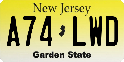 NJ license plate A74LWD