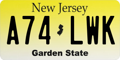 NJ license plate A74LWK