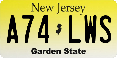 NJ license plate A74LWS