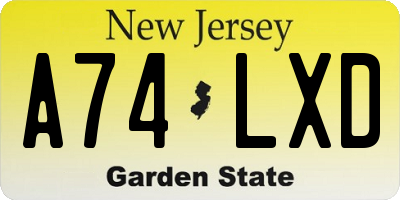 NJ license plate A74LXD
