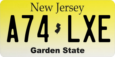 NJ license plate A74LXE