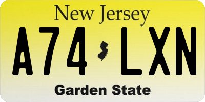 NJ license plate A74LXN