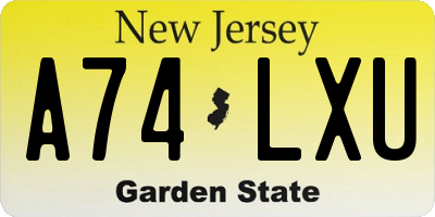 NJ license plate A74LXU