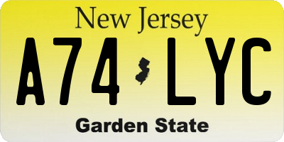NJ license plate A74LYC