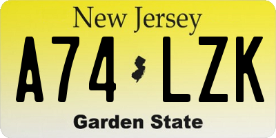 NJ license plate A74LZK