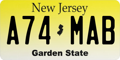 NJ license plate A74MAB
