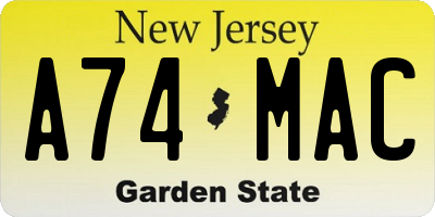 NJ license plate A74MAC