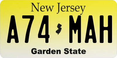 NJ license plate A74MAH
