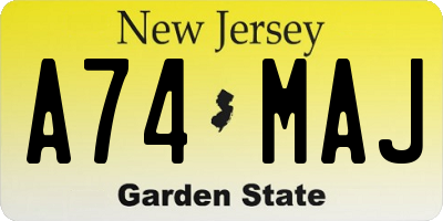 NJ license plate A74MAJ