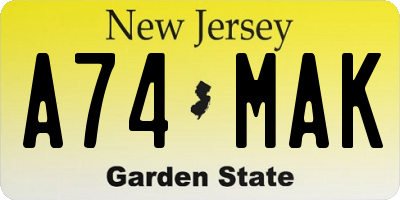 NJ license plate A74MAK