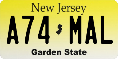 NJ license plate A74MAL