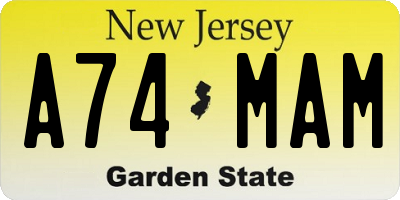 NJ license plate A74MAM