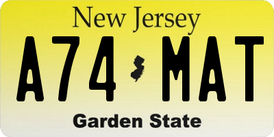 NJ license plate A74MAT