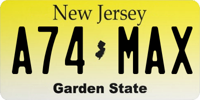 NJ license plate A74MAX