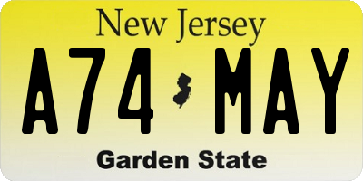 NJ license plate A74MAY