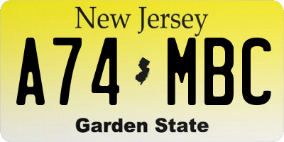 NJ license plate A74MBC