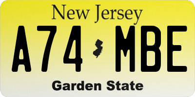NJ license plate A74MBE