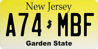 NJ license plate A74MBF
