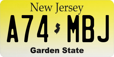 NJ license plate A74MBJ