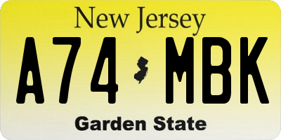 NJ license plate A74MBK