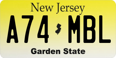 NJ license plate A74MBL