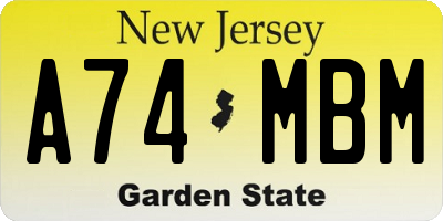 NJ license plate A74MBM